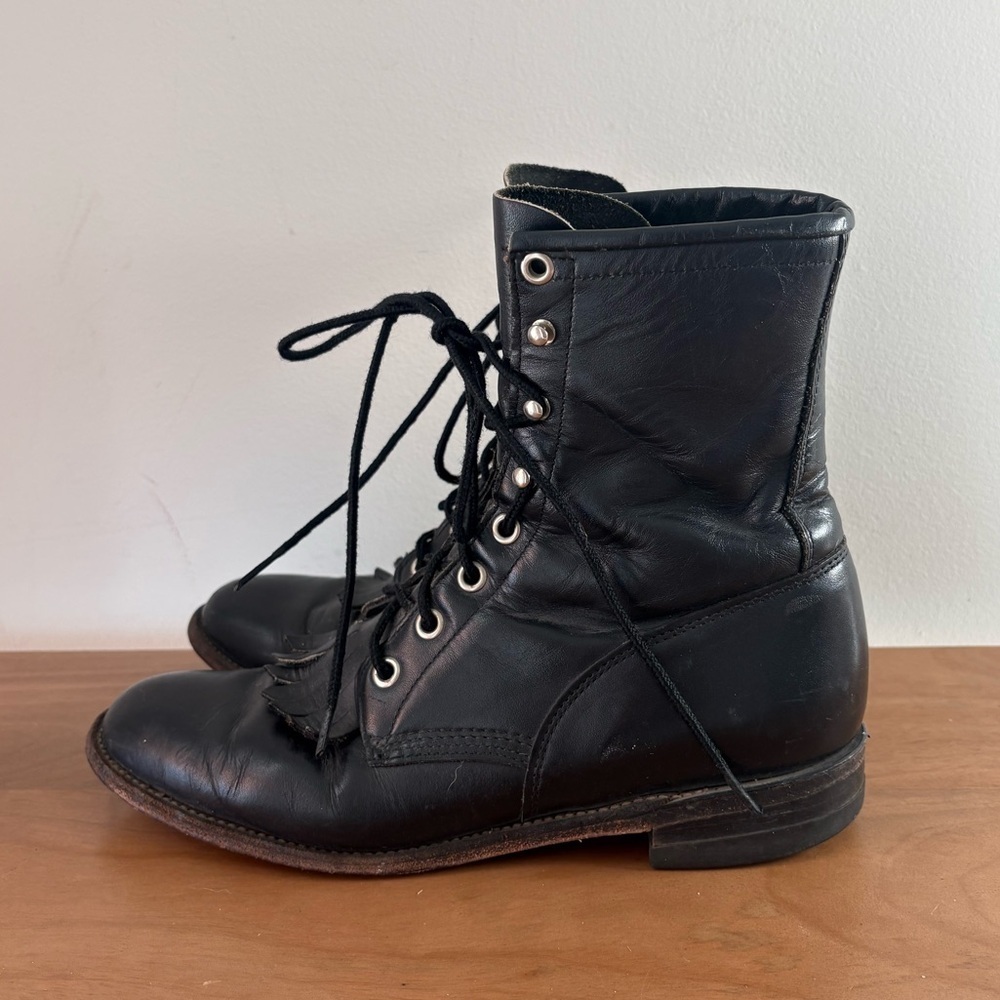 Vintage Justin Black Leather Lace Up Boots Women’s 7B